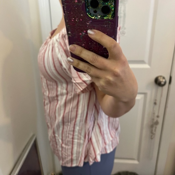 ALLISON JOY RED WHITE STRIPE OFF THE SHOULDER TOP XL 732 SHIRT BLOUSE PEASANT - Picture 11 of 11